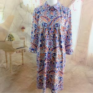 Talbots Collared Geometric Button Shirt Dress